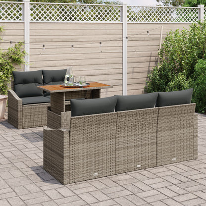 6-Delige Tuinbankset Met Kussens In Grijs Poly Rattan