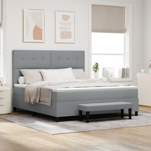 Boxspring Bed Met Matras & Bank Stof Licht Grijs 180 x 200 cm Knop tufted