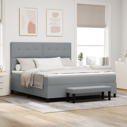 Boxspring Bed Met Matras & Bank Stof Licht Grijs 180 x 200 cm Knop tufted