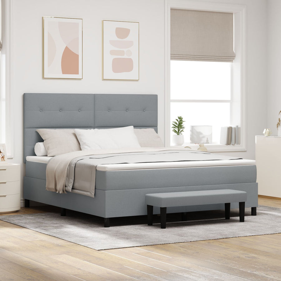 Boxspring Bed Met Matras & Bank Stof Licht Grijs 180 x 200 cm Knop tufted