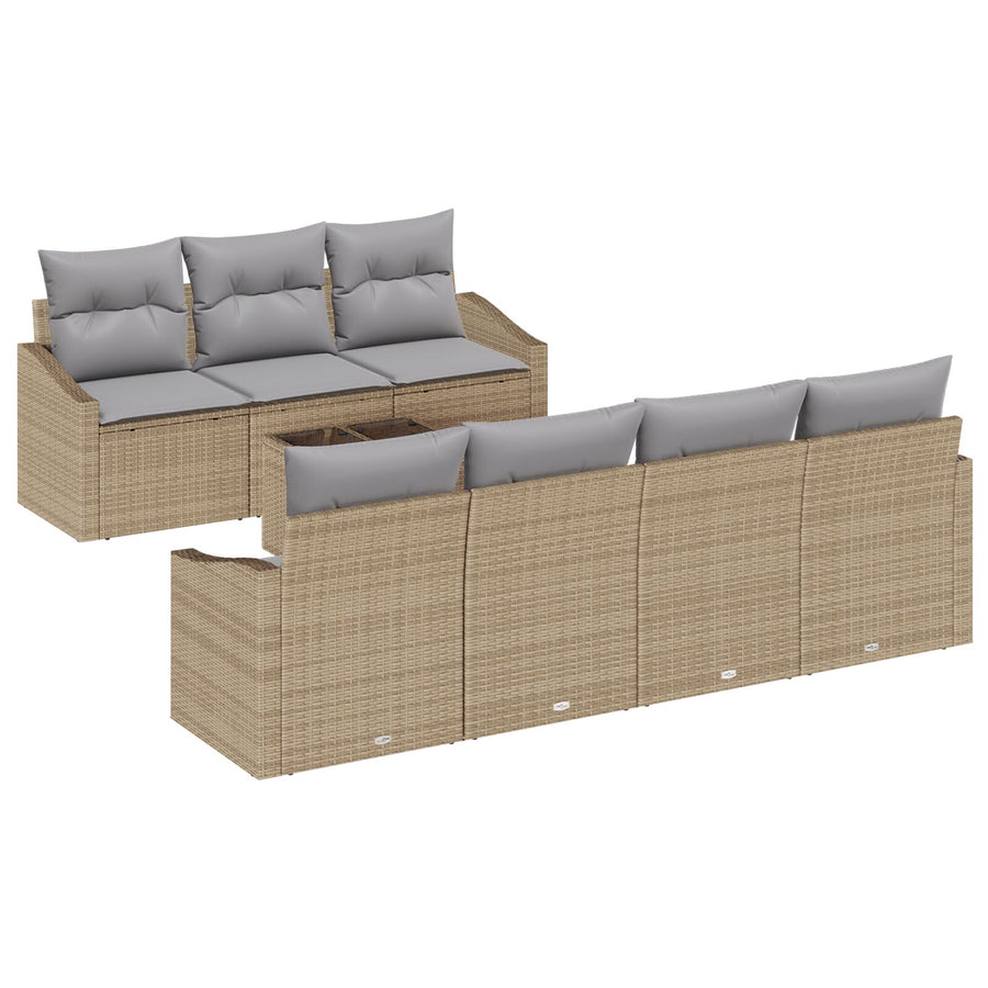 8-Delige Tuinstoelenset Met Kussens Beige Poly Rattan