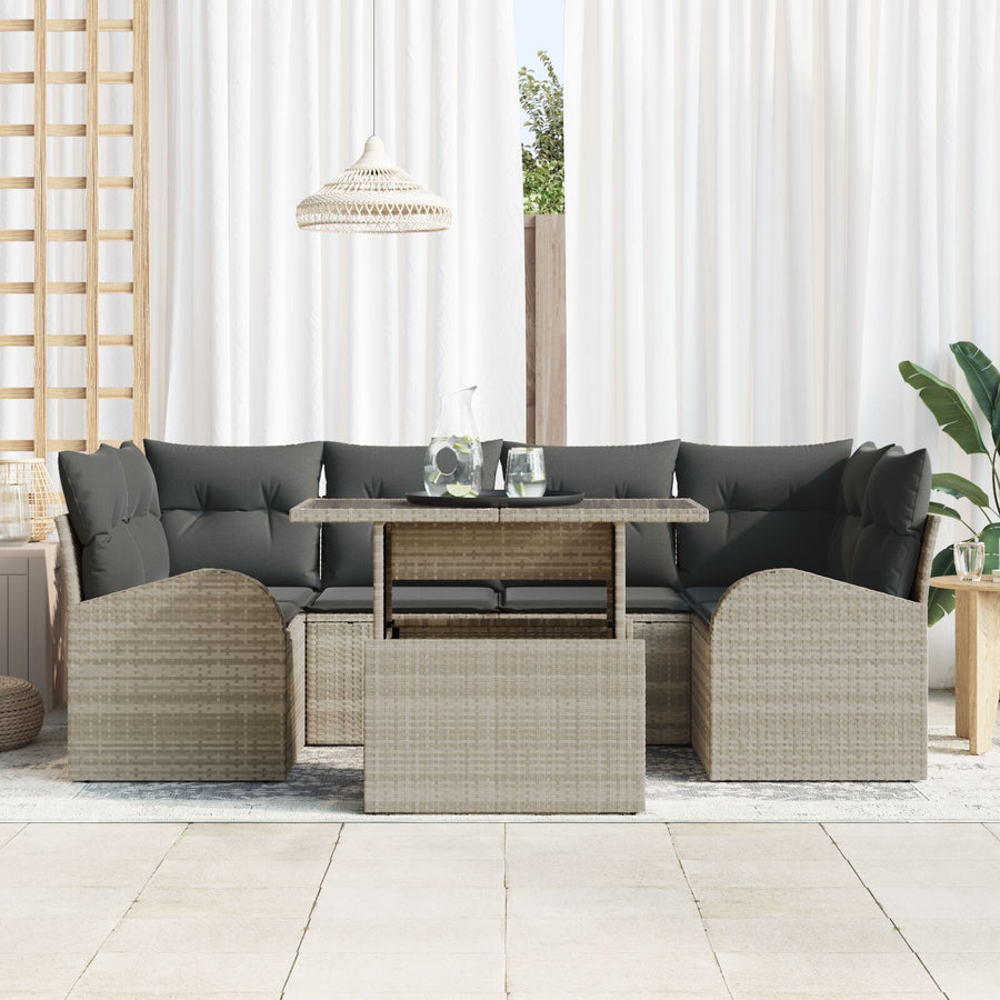 7-Delige Tuin Sofa Set Met Kussens Licht Grijs Poly Riet