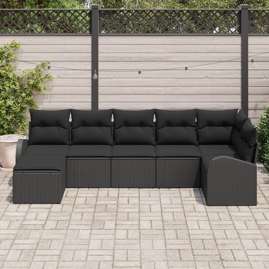 Tuinbank Set Set Van 7 Zwart Poly Rattan Buitensofa Rechthoekig