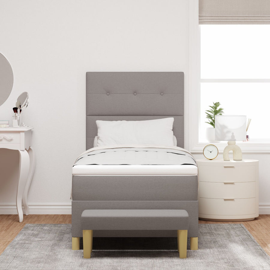 Boxspring Bed Met Matras & Bank Stof Taupe 90 x 190 cm Knopge tuft