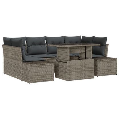 Tuin Sofa Set Set Van 7 Grijs Riet En Polyester Tuin Sofa Set