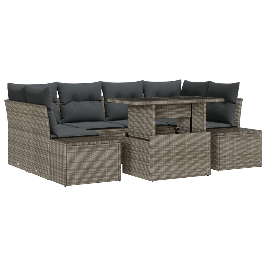 Tuin Sofa Set Set Van 7 Grijs Riet En Polyester Tuin Sofa Set