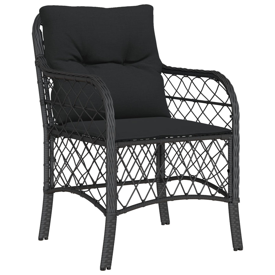 5-Delige Tuin Eetset Met Kussens Zwarte Poly Rattan