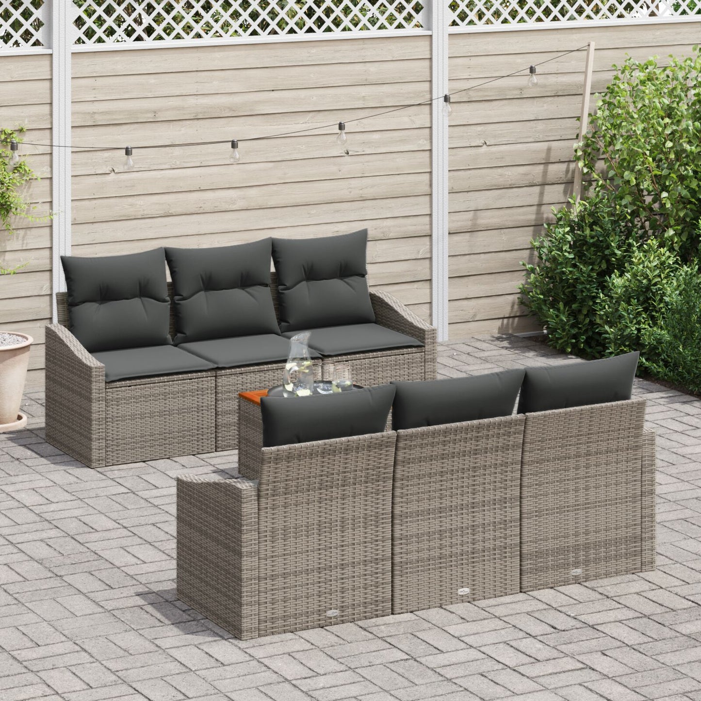 7 Delige Tuin Sofa Set Met Kussens Grijs Poly Rattan Acacia