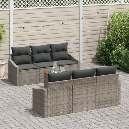 7 Delige Tuin Sofa Set Met Kussens Grijs Poly Rattan Acacia