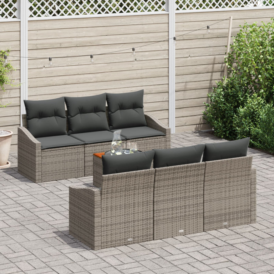 7 Delige Tuin Sofa Set Met Kussens Grijs Poly Rattan Acacia