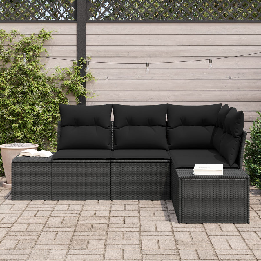 4 Delige Tuin Sofa Set Met Kussens Poly Rattan Zwart zonder tafel