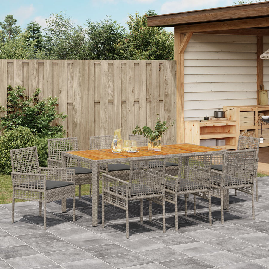 9-Delige Tuin Eettafel Set Met Kussens Grijs Poly Rattan