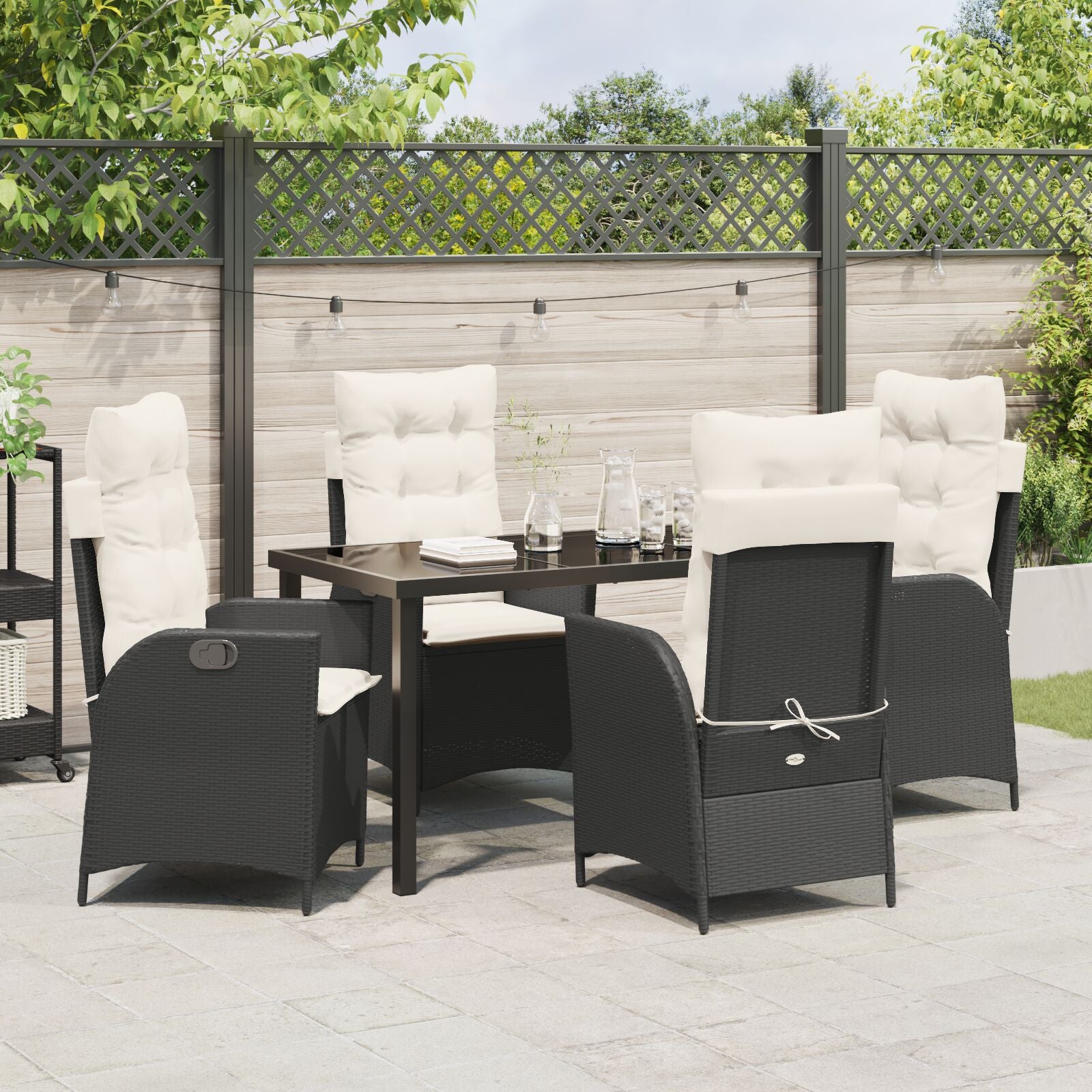 5-Delig Tuin Eetset Met Kussens Zwart Poly Rattan