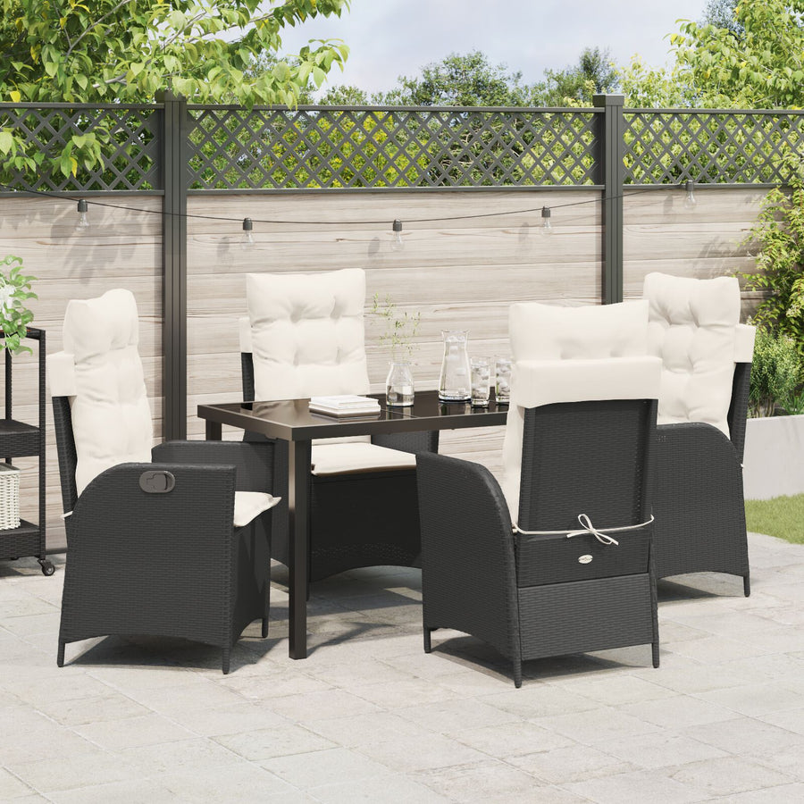 5-Delig Tuin Eetset Met Kussens Zwart Poly Rattan