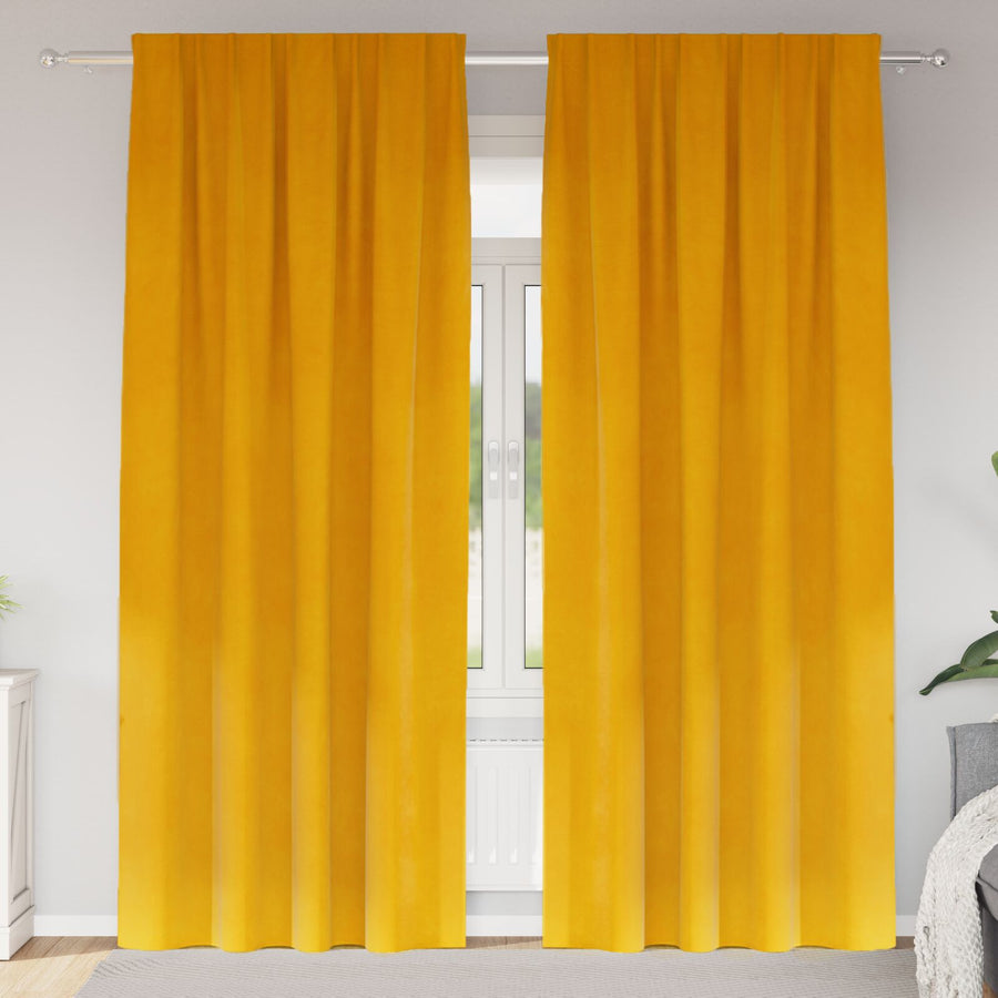 Zwart-Out Gordijnen Met Bovenband 2 Stuks Fluweel Mosterdgeel 140 x 245 cm met ingenaaide tape