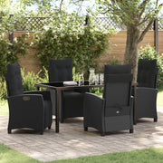 Garden dining set with cushion 5 pcs Black poly rattan