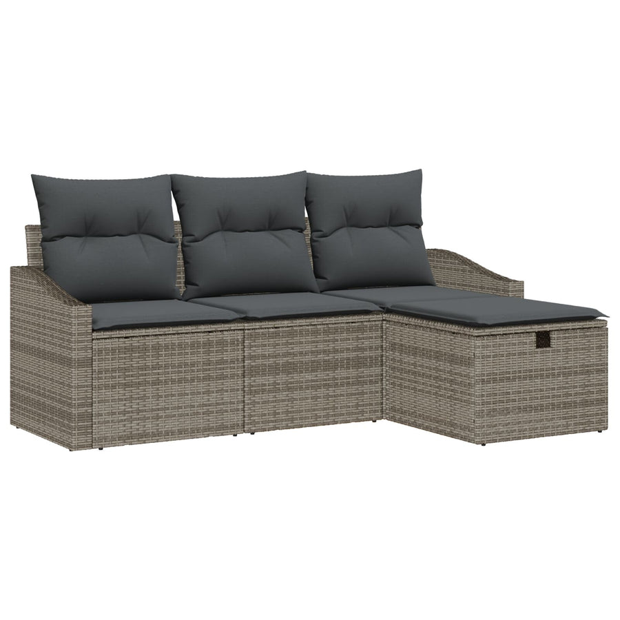 4-Delige Tuin Sofa Set Met Kussens Grijs Poly Rattan