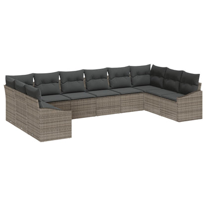 10-Delige Tuin Sofa Set Met Kussens Poly Riet Grijs zonder tafel