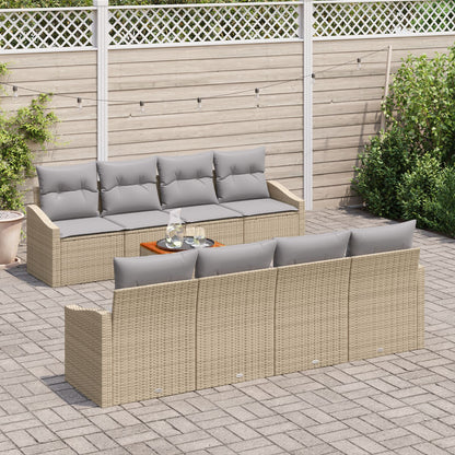 7-Delige Tuin Sofa Set Met Kussens Beige Poly Rattan Acacia