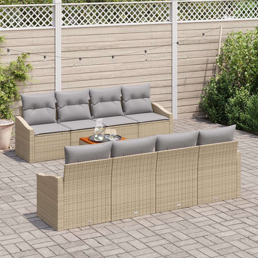 7-Delige Tuin Sofa Set Met Kussens Beige Poly Rattan Acacia