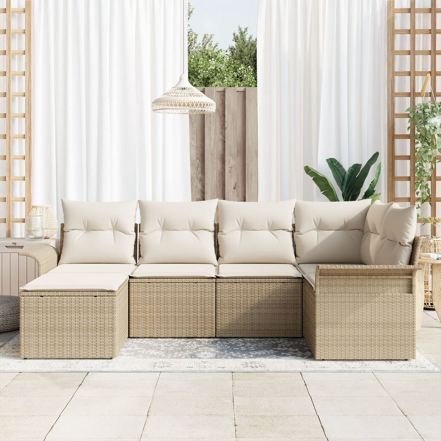 6-Delige Tuin Sofa Set Met Kussens Beige Poly Rattan