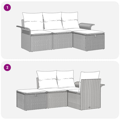 4-Delige Tuinsofaset Met Kussens Grijs Poly Rattan