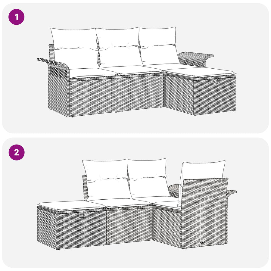 4-Delige Tuinsofaset Met Kussens Grijs Poly Rattan