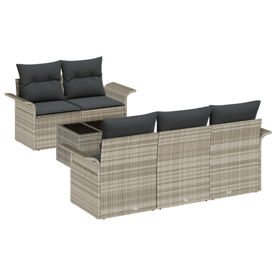 6-Delige Tuinbank Set Met Kussens Lichtgrijs Poly Rattan