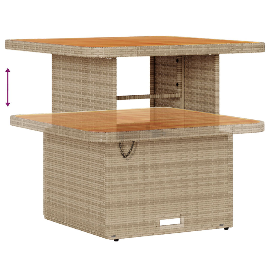 3-Delige Tuin Eetset Met Kussens Poly Rattan Acacia 80 cm Beige en crème 2 krukken