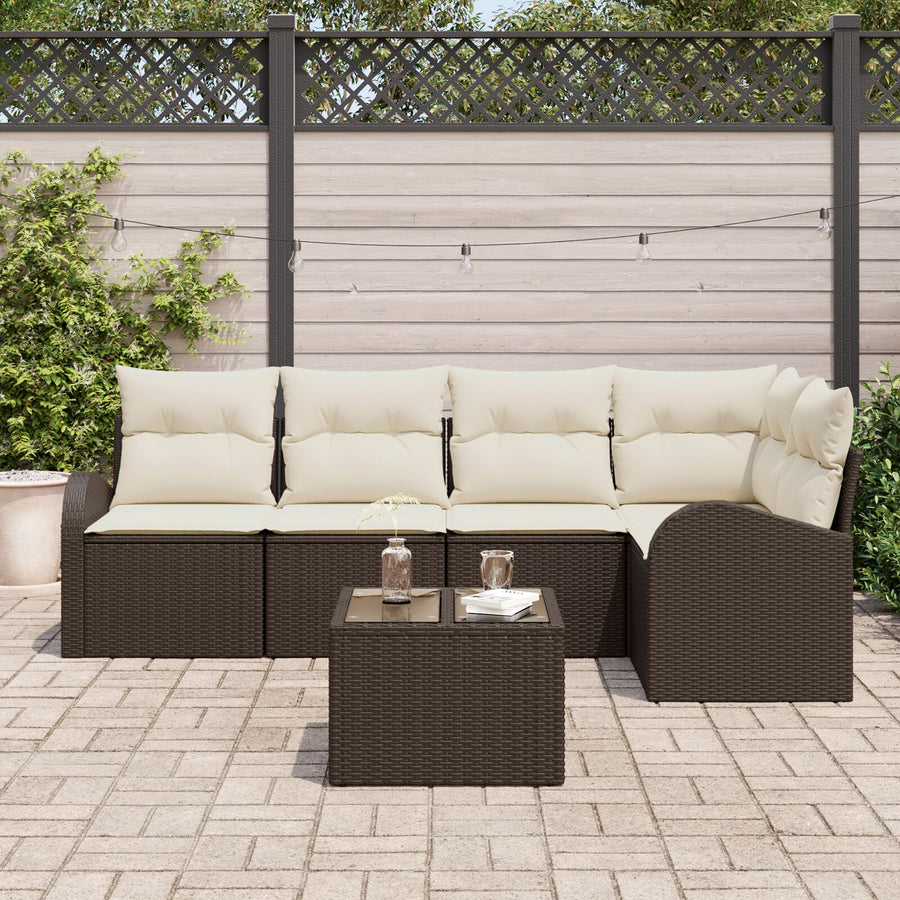 5 Delige Tuin Sofa Set Met Kussens Grijze Poly Rattan Bruin en crème met tafel