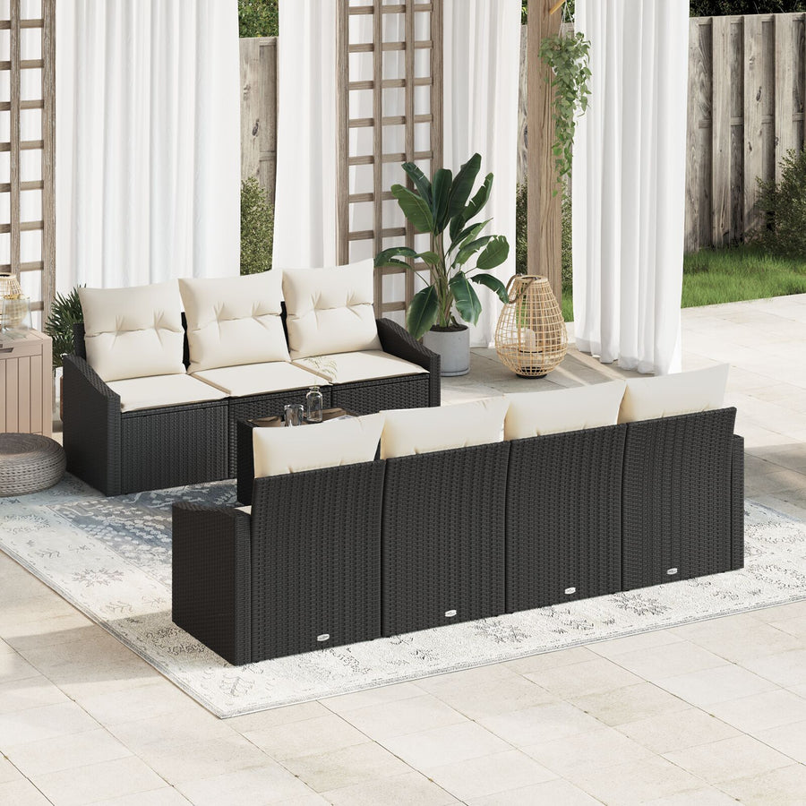 Tuin Sofa Set Set Van 8 Beige, Zwart Rattan, Polyester Gegalvaniseerd Staal
