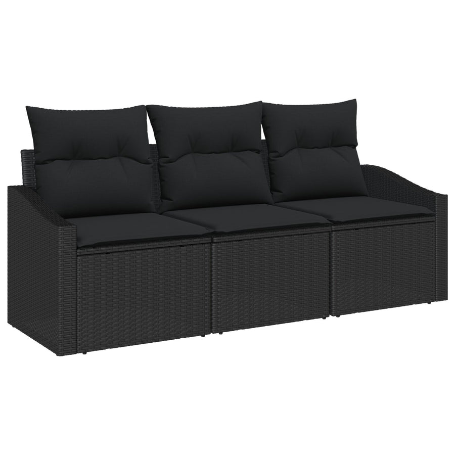 Tuin Sofa Set Set Van 3 Zwart Rattan, Stof Buitensofa Gegalvaniseerd Staal