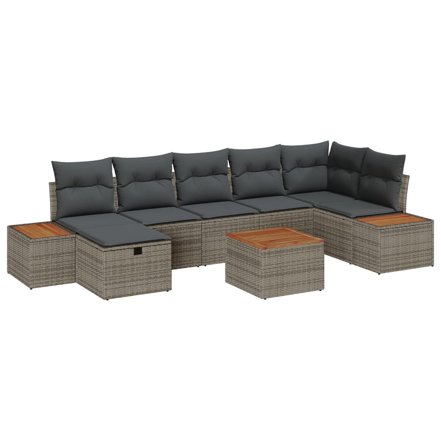 8-Delige Tuin Sofa Set Met Kussens Grijs Poly Rattan