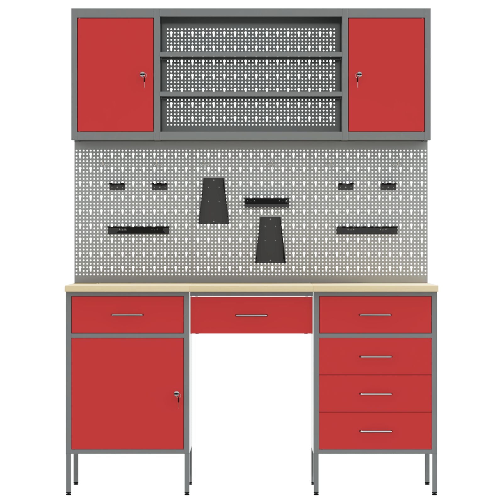 7-Delige Werkcabinet En Pegboard Set Rood Mdf En Metaal