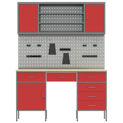 7-Delige Werkcabinet En Pegboard Set Rood Mdf En Metaal