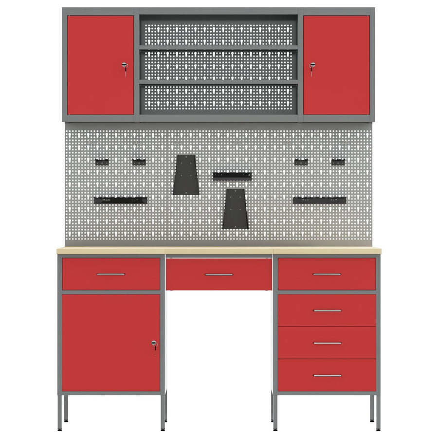 7-Delige Werkcabinet En Pegboard Set Rood Mdf En Metaal