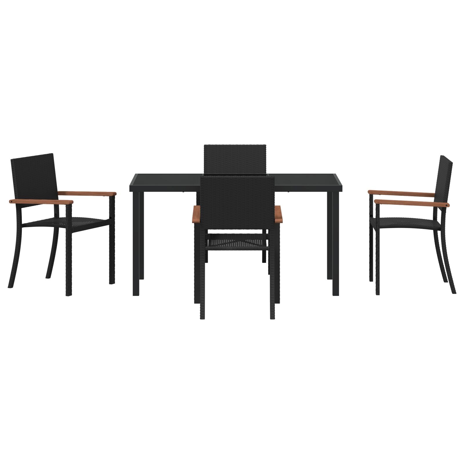 5-Delige Tuin Eetset Zwart Poly Rattan