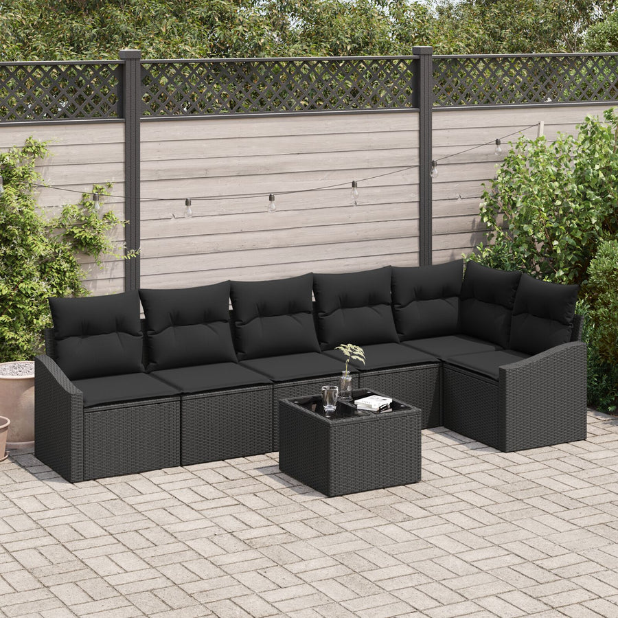Tuin Sofa Set Set Van 7 Zwart Poly Rattan 7-Delige Tuin Sofa Set