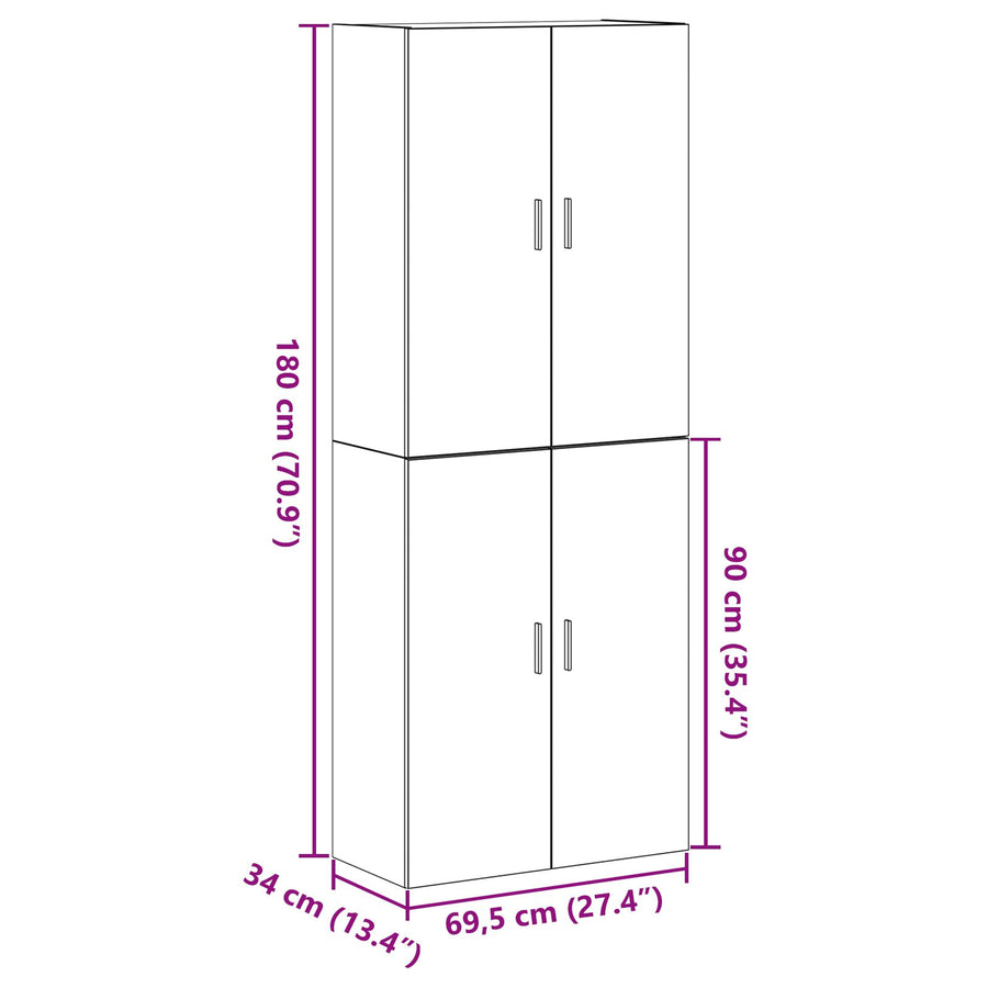 Kasten 2 Stuks Zwart Eiken 69,5X34X180 Cm Bewerkt Hout
