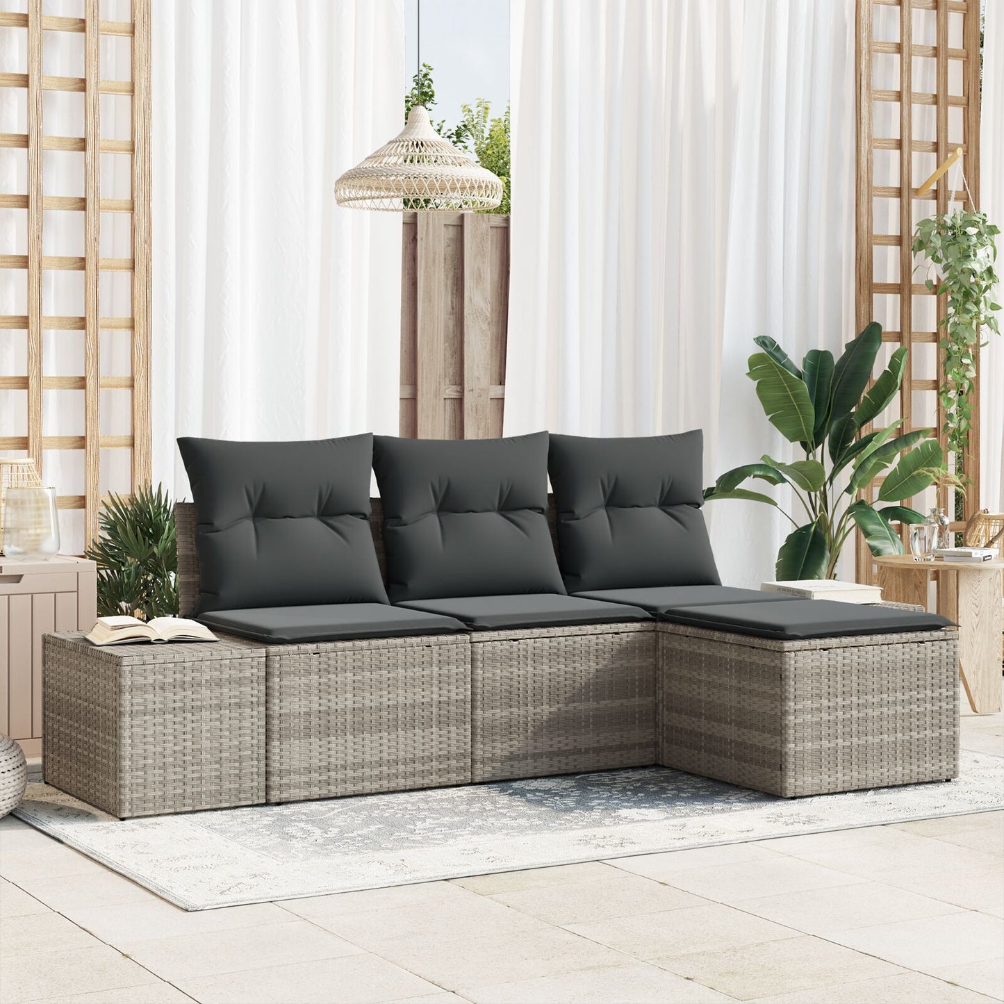 4-Delige Tuin Sofa Set Met Kussens Lichtgrijs Poly Rattan