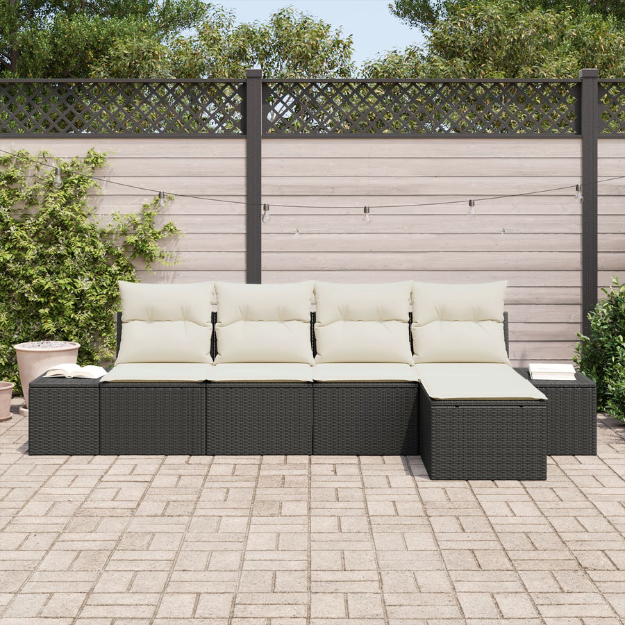 5-Delige Tuinset Met Kussens Poly Rattan Zwart en wit zonder tafel