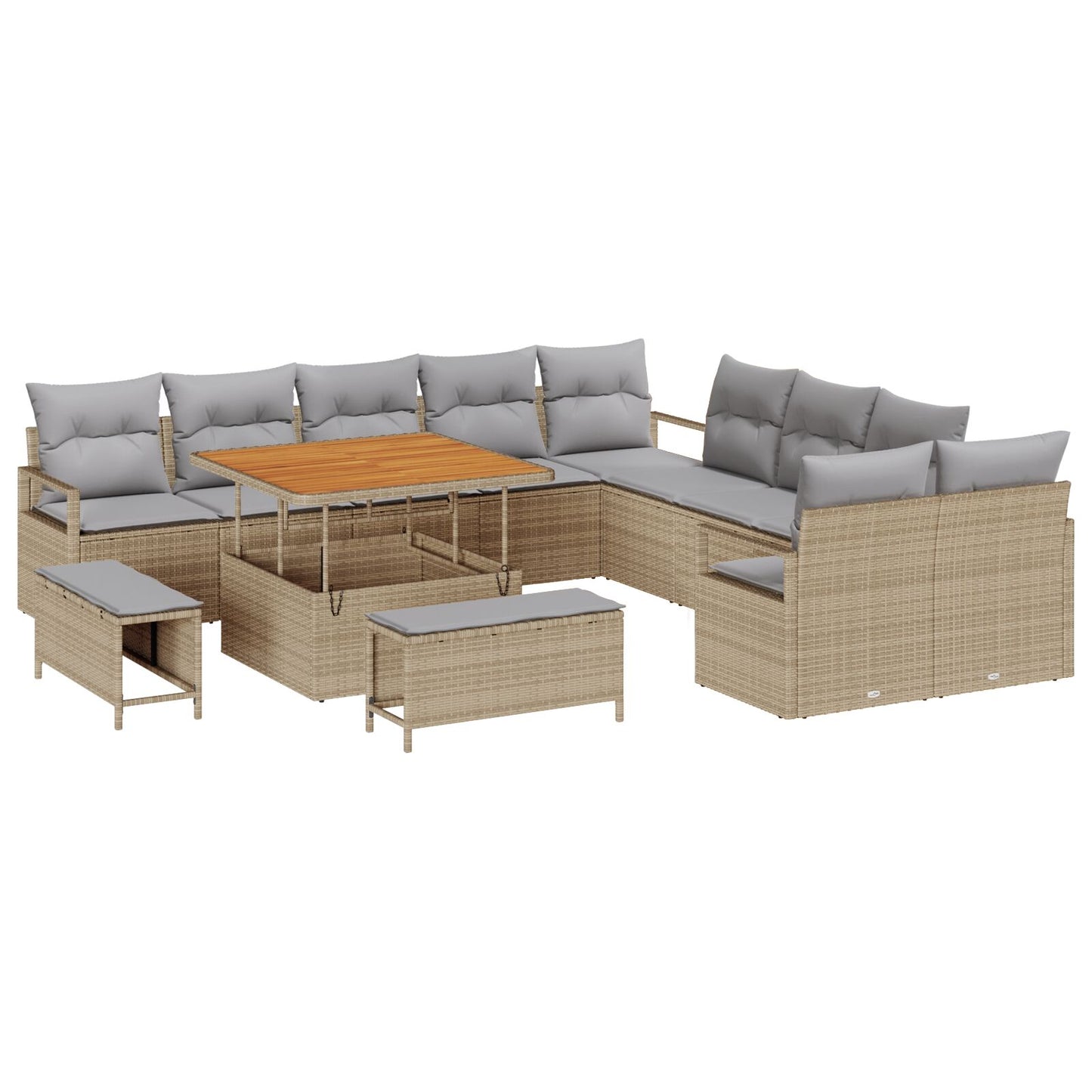 13-Delige Tuinbank Met Kussens Beige Poly Rattan Acacia, 2-Zits Tuinbank Met Opslag En Kussens Beige Poly Rattan, 3-Delige Tuin Eetset Met Kussens Beige Poly Rattan Acacia Wit