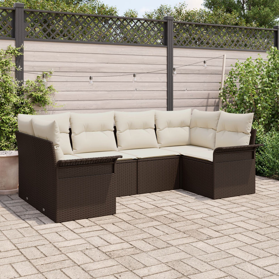 6-Delige Tuin Sofa Set Met Kussens Bruin Poly Rattan