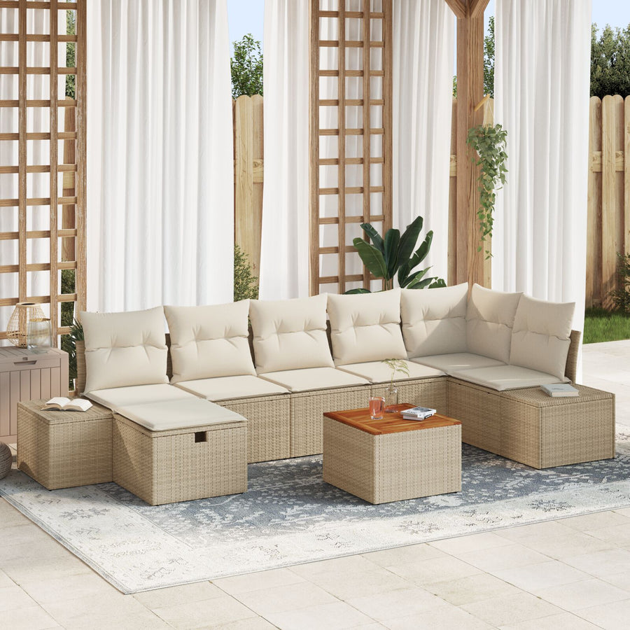 Tuin Sofa Set Set Van 8 Beige Riet, Polyester Tuin Hoeksofa Wit