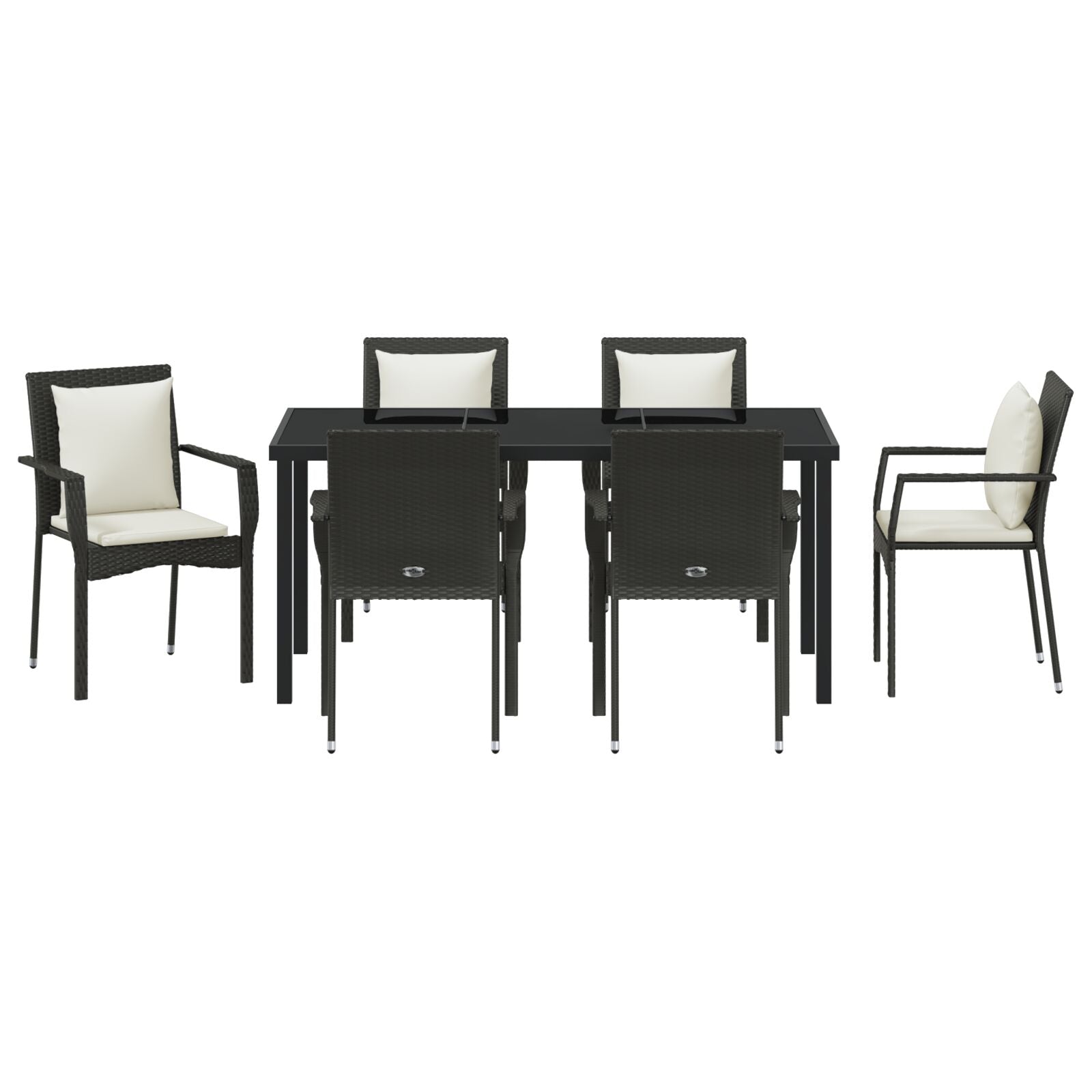 7-Delige Tuinset Met Kussens Zwart Poly Rattan