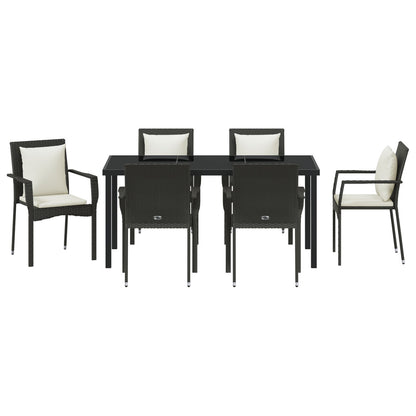 7-Delige Tuinset Met Kussens Zwart Poly Rattan