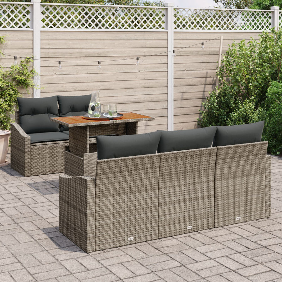 6-Delige Tuindiner Set Met Kussens Grijs Poly Rattan Acacia