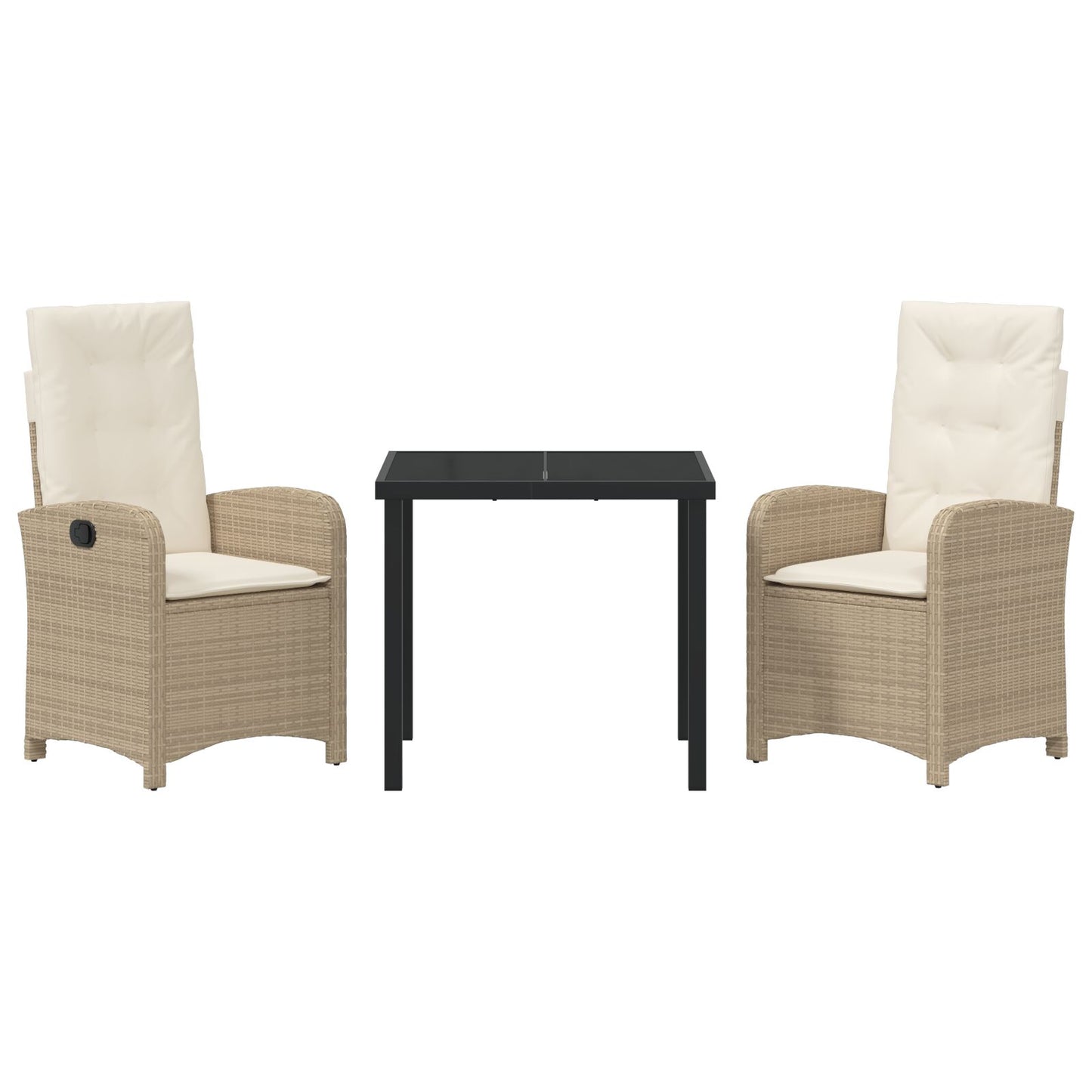 3-Delige Tuin Eetset Met Kussens Beige Poly Rattan