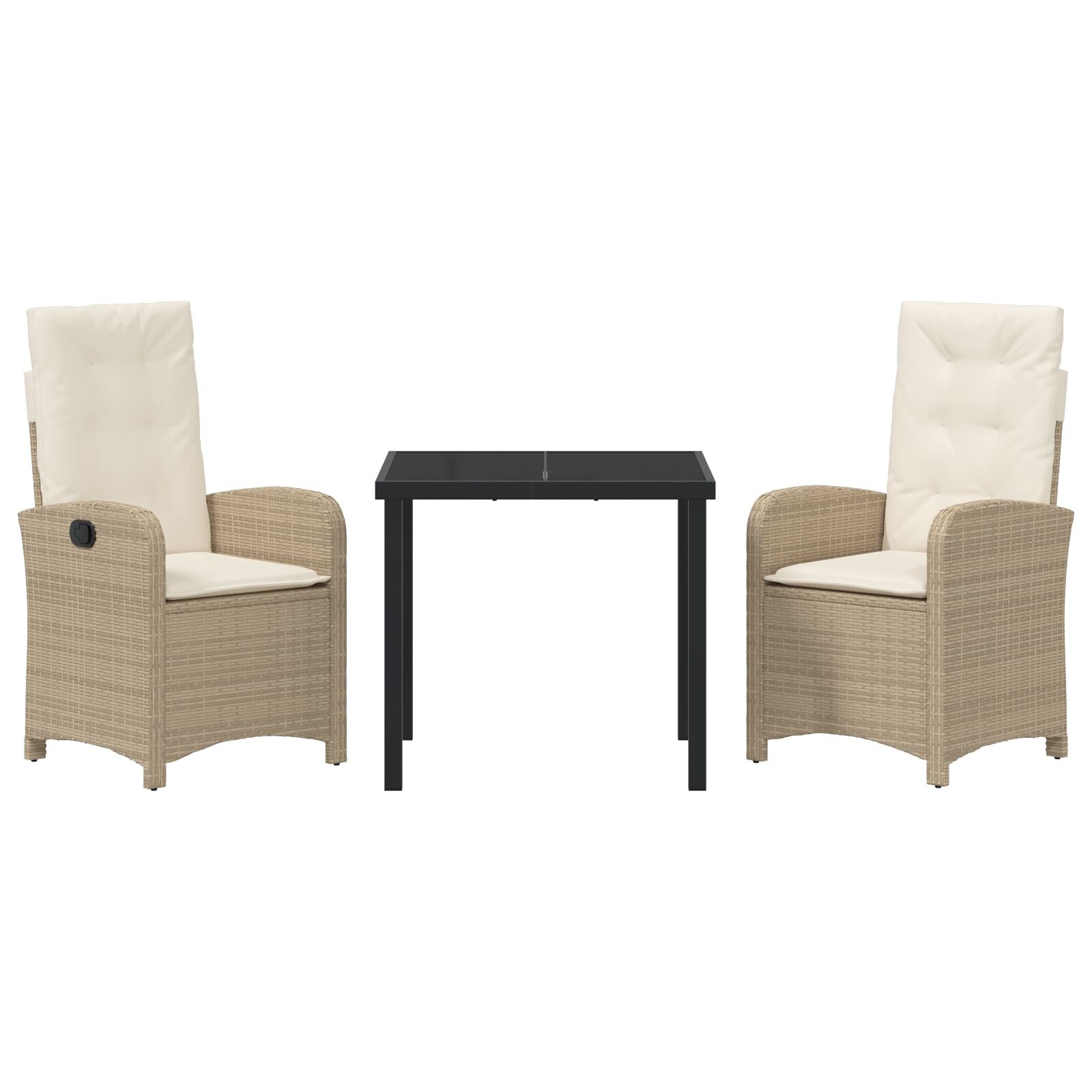 3-Delige Tuin Eetset Met Kussens Beige Poly Rattan
