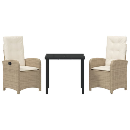 3-Delige Tuin Eetset Met Kussens Beige Poly Rattan